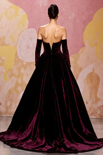 Dark Red A-Line Strapless Velvet Evening Dress